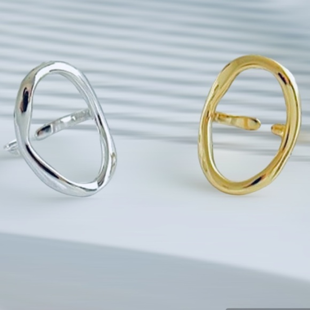 NEW Gold 18k chunky Adjustable Hollow Oval Ring geo ring karma